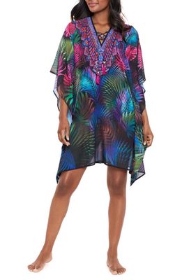 Miraclesuit Pixel Palmas Embellished Cover-Up Caftan in Black/Multi