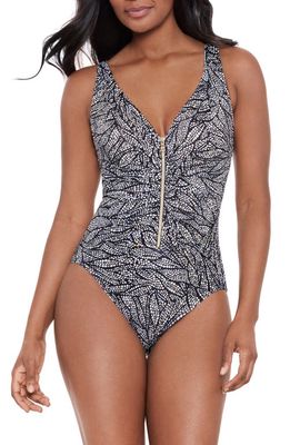 Miraclesuit Shore Leave Zip-Up One-Piece Swimsuit in Black/White