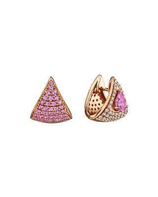 Mirage 18k Pink Gold Pink Sapphire and Diamond Huggie Earrings
