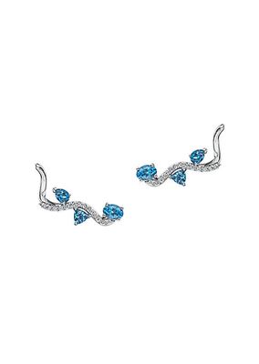 Mirage 18K White Gold, Blue Topaz & 0.22 TCW Diamond Ear Climbers