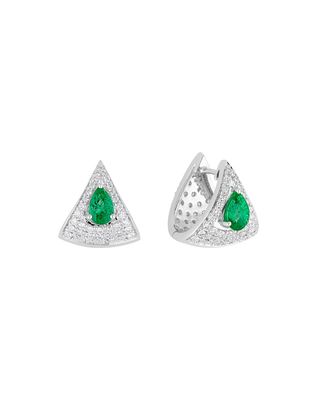 Mirage 18k White Gold Emerald and Diamond Huggie Earrings