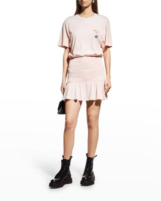 Miranda Graphic Printed Smocked Mini T-Shirt Dress