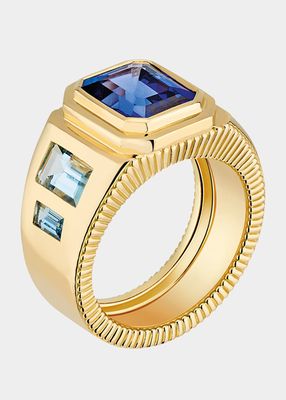 Miroitante Tanzanite Ring in 18K Yellow Gold with Aquamarine