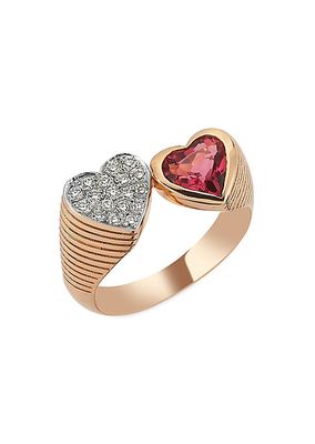 Mirror Hearth 14K Gold-Plated, Ruby & 0.11 TCW Diamonds Bypass Ring