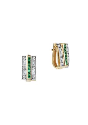 Mirror Two-Tone 14K Gold, Tsavorite & 0.77 TCW Diamond Earrings