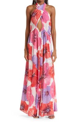 MISA Los Angeles Alexandra Metallic Floral Print Maxi Dress in Poppy Love