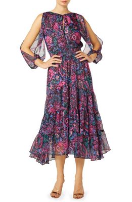 MISA Los Angeles Jessica Floral Print Split Sleeve Midi Dress in Flora Electric