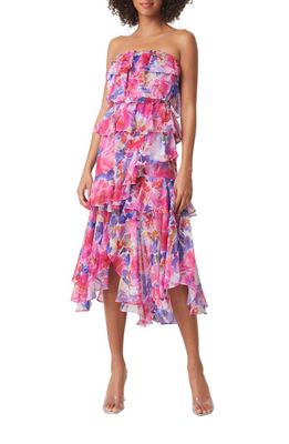 MISA Los Angeles Luciana Floral Strapless Tiered Dress in In Full Bloom