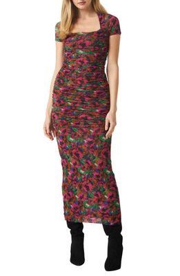 MISA Los Angeles Marilyn Floral Ruched Midi Dress in Jeweltone Flora Mesh