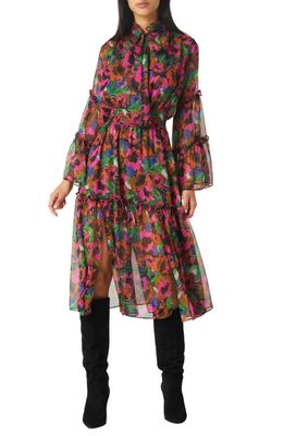 MISA Los Angeles Merce Floral Long Sleeve Tiered Midi Dress in Jeweltone Flora Chf