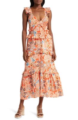 MISA Los Angeles Morrison Floral Tiered Ruffle Cotton Dress in Tangerine Flora