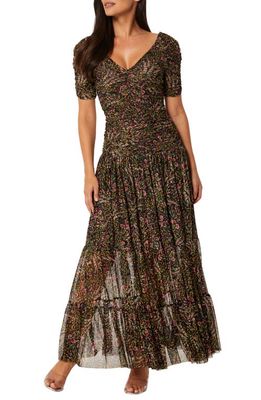MISA Los Angeles Rebecca Ruched Floral Print Dress in Spring Bouquet Mesh