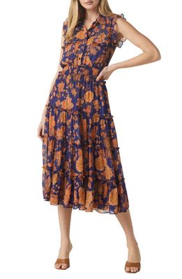 MISA Los Angeles Tina Metallic Floral Print Dress in Blue Marigold Flora