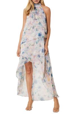 MISA Los Angeles Victorine Floral Print High-Low Maxi Dress in Abstract Watercolors