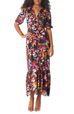 MISA Los Angeles Wallis Floral Puff Sleeve Dress in Libra Fleur Velvet