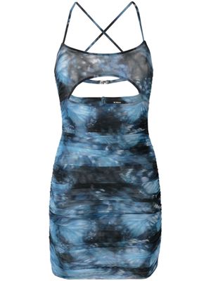 MISBHV butterfly-print mesh dress - Blue