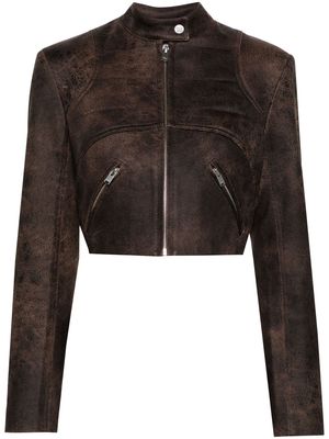 MISBHV cracked cropped faux-leather jacket - Brown