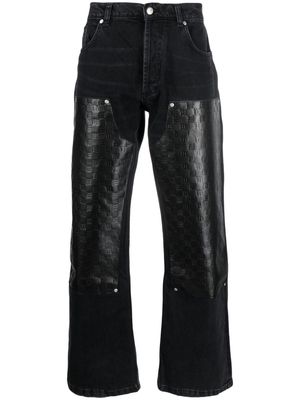 MISBHV monogram-debossed panelled straight-leg jeans - Black