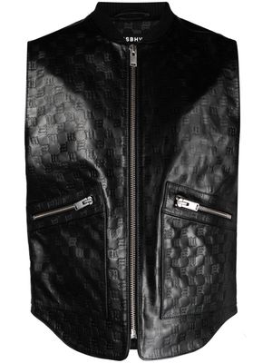 MISBHV monogram-embossed leather vest - Black