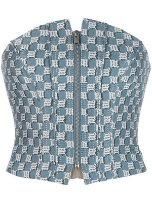 MISBHV monogram-jacquard strapless corset top - Blue