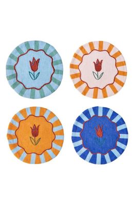 MISETTE Jardin Set of 4 Assorted Linen Coasters in Multi 