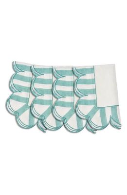 MISETTE Jardin Set of 4 Stripe Linen Napkins in Green 