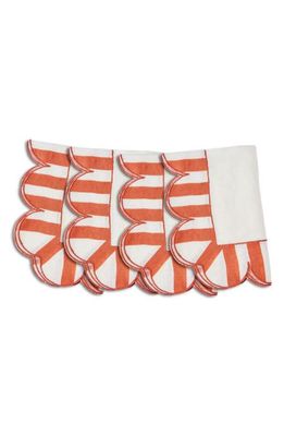 MISETTE Jardin Set of 4 Stripe Linen Napkins in Red 