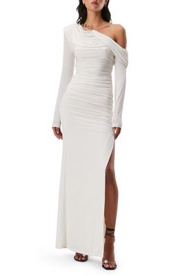 MISHA COLLECTION Darcy Ruched Long Sleeve One-Shoulder Gown in Ivory
