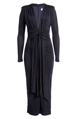 MISHA COLLECTION Francis Long Sleeve Plunge Neck Midi Dress in Navy