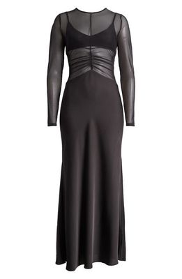 MISHA COLLECTION Ginger Sheer Long Sleeve Mixed Media Gown in Black