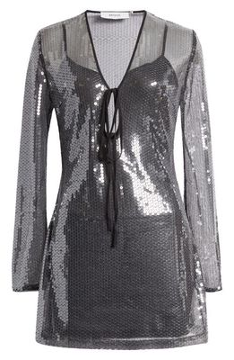 MISHA COLLECTION Lexter Long Sleeve Sequin Minidress in Smoke Grey