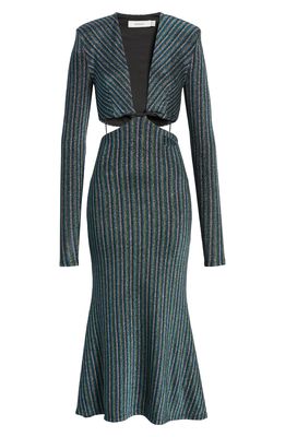 MISHA Despina Cutout Long Sleeve Stripe Cocktail Dress in Blue Disco Stripe