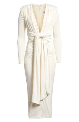 MISHA Francis Plunge Neck Long Sleeve Cocktail Midi Dress in Ivory