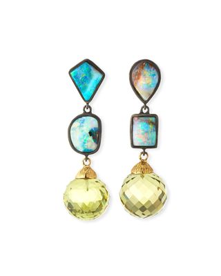 Mismatched Opal & Lime Quartz Drop Earrings
