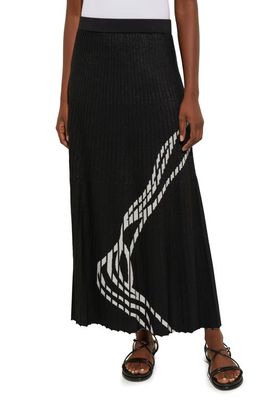 Misook Abstract Stitch Rib Knit Maxi Skirt in Black/new Ivory