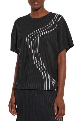 Misook Abstract Stitch Rib T-Shirt in Black/new Ivory