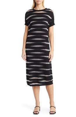 Misook Abstract Stripe Sweater Dress in Black/White