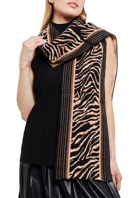 Misook Animal Stripe Knit Scarf in Goldenwood/Sandstone/Black