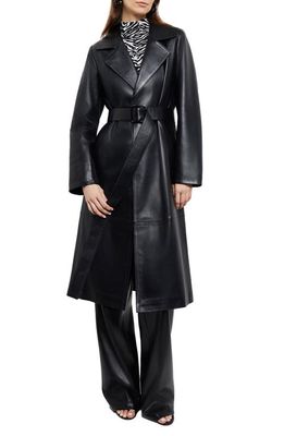 Misook Belted Leather Trench Coat in Black