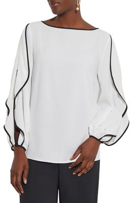 Misook Butterfly Sleeve Blouse in White/black