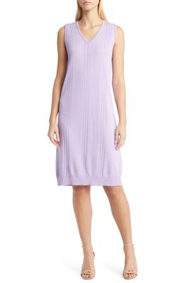 Misook Cable Detail Sleeveless Sweater Dress in Lavender Fld