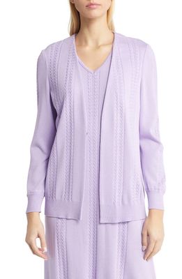 Misook Cable Stitch Cardigan in Lavender Fld