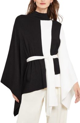 Misook Colorblock Belted Cape in Black/White