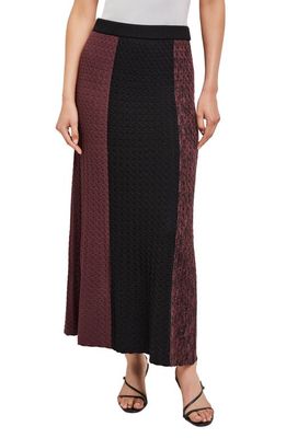 Misook Colorblock Cable Knit Sweater Skirt in Mahogany/Black