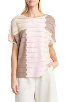 Misook Colorblock Pointelle Stitch Tunic Sweater in Rose/Bis/Mcc