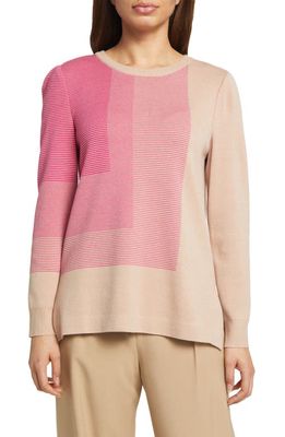 Misook Colorblock Stripe Sweater in Rhubard/Sand