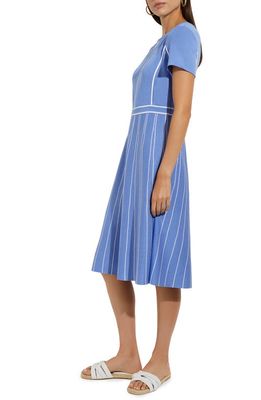 Misook Contrast Stripe Knit A-Line Dress in Ribbon Blue/White