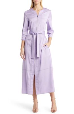 Misook Cotton Zip-Up Midi Shirtdress in Lavender/Black