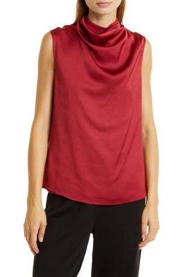 Misook Cowl Neck Sleeveless Crêpe de Chine Top in Scarlet Red