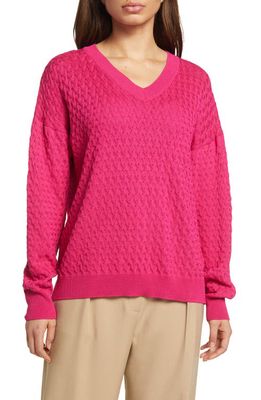 Misook Cozy Wrinkle Resistant Cable Sweater in Rhubarb